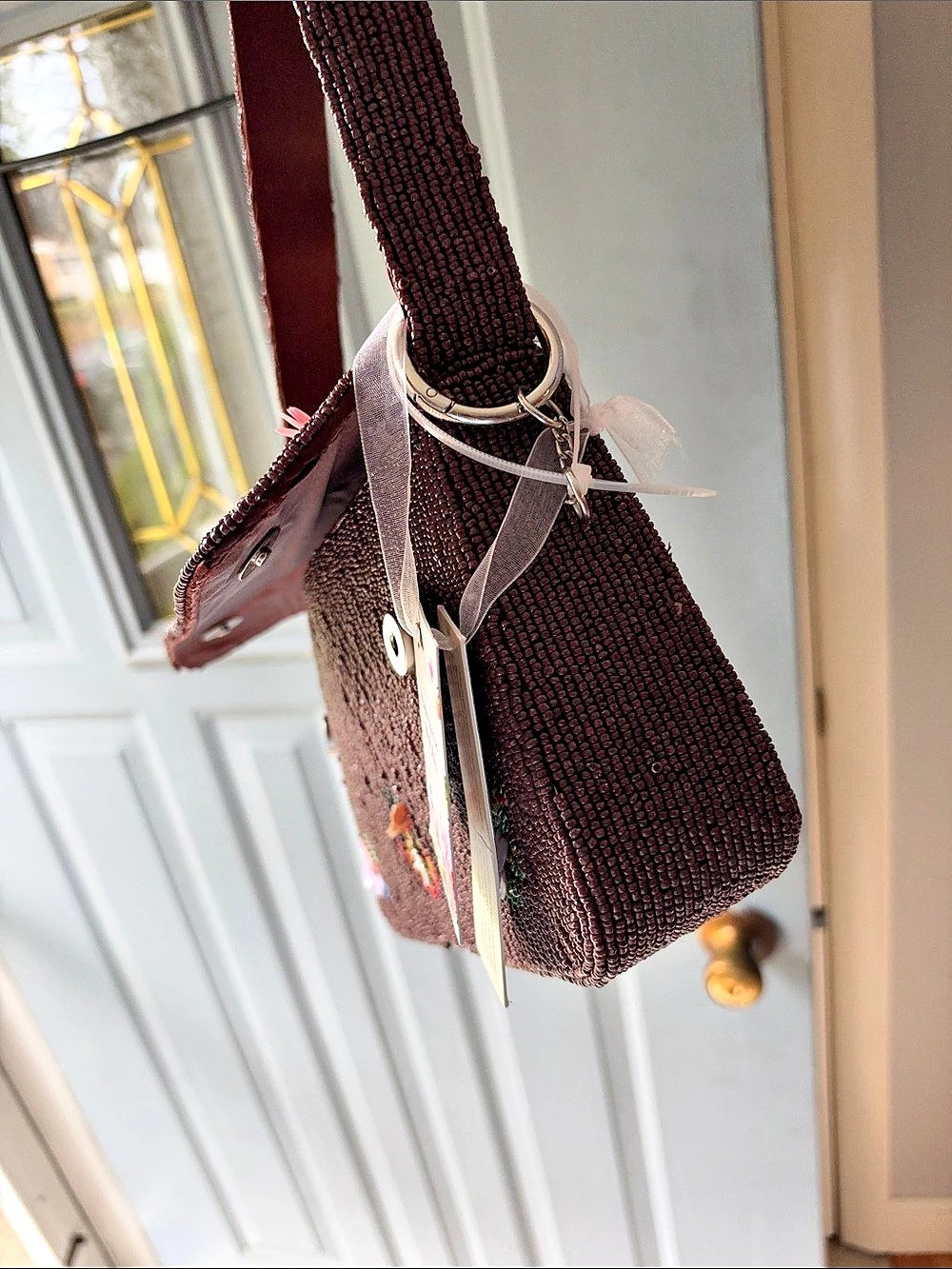 Anuschka Beaded Crossbody Bag in Brown & Pink NWT - Picture 6 of 7
